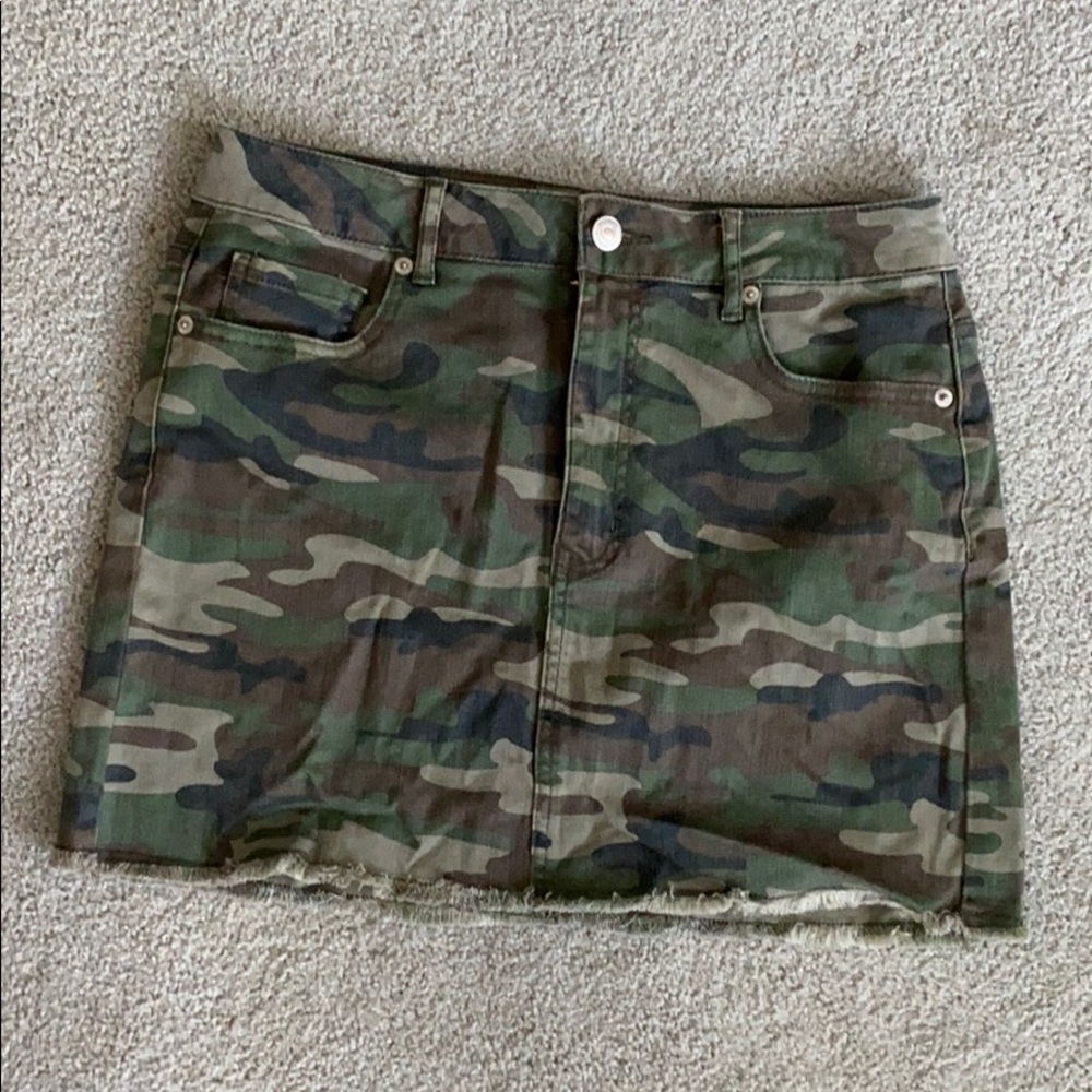 Camo denim mini skirt